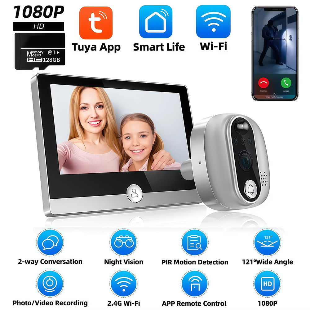 Smart Home Wiser - Tuya kamera bel pintu WiFi 1080P,